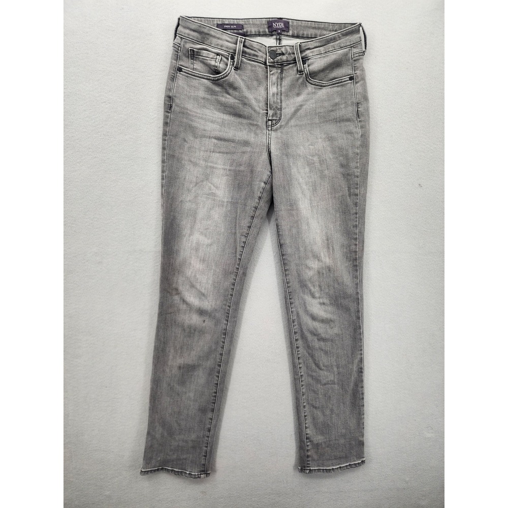 NYDJ Sheri Slim Grey Jeans Womens Size 6 Stretch Denim Slim Fit Pants Gray Wash